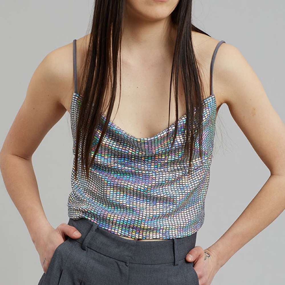 Rotate Birger Christensen Millie Top in Silver SZ US 2 NWOT